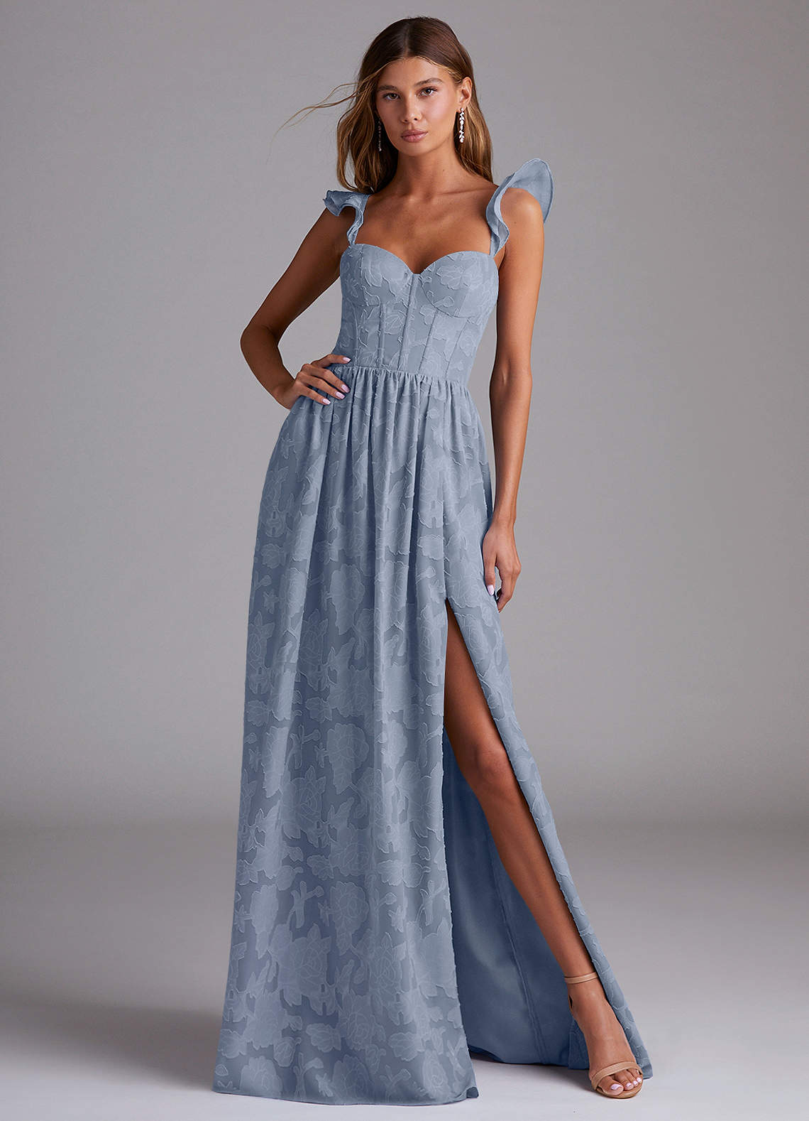 Dusty Blue Floral Light Blue Tulle Maxi Dress Maxi Dress Dusty