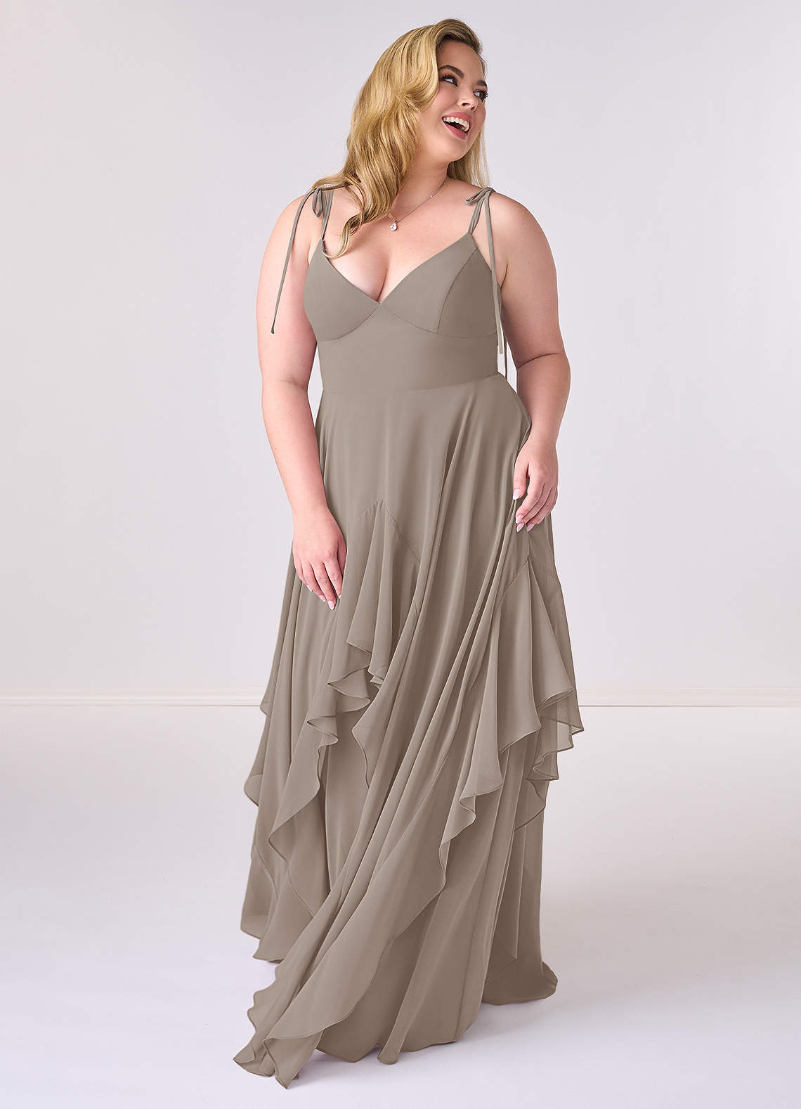 Barbie ♥ Azazie Bridesmaid Dresses V-neck Chiffon Tiered A-line Dress image7