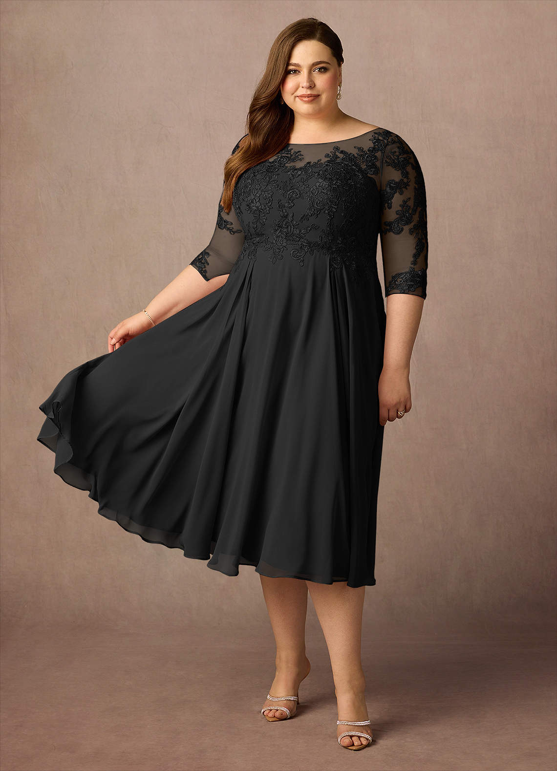 Azazie Marge Mother of the Bride Dresses Black A-Line Scoop Lace Chiffon Dress image7
