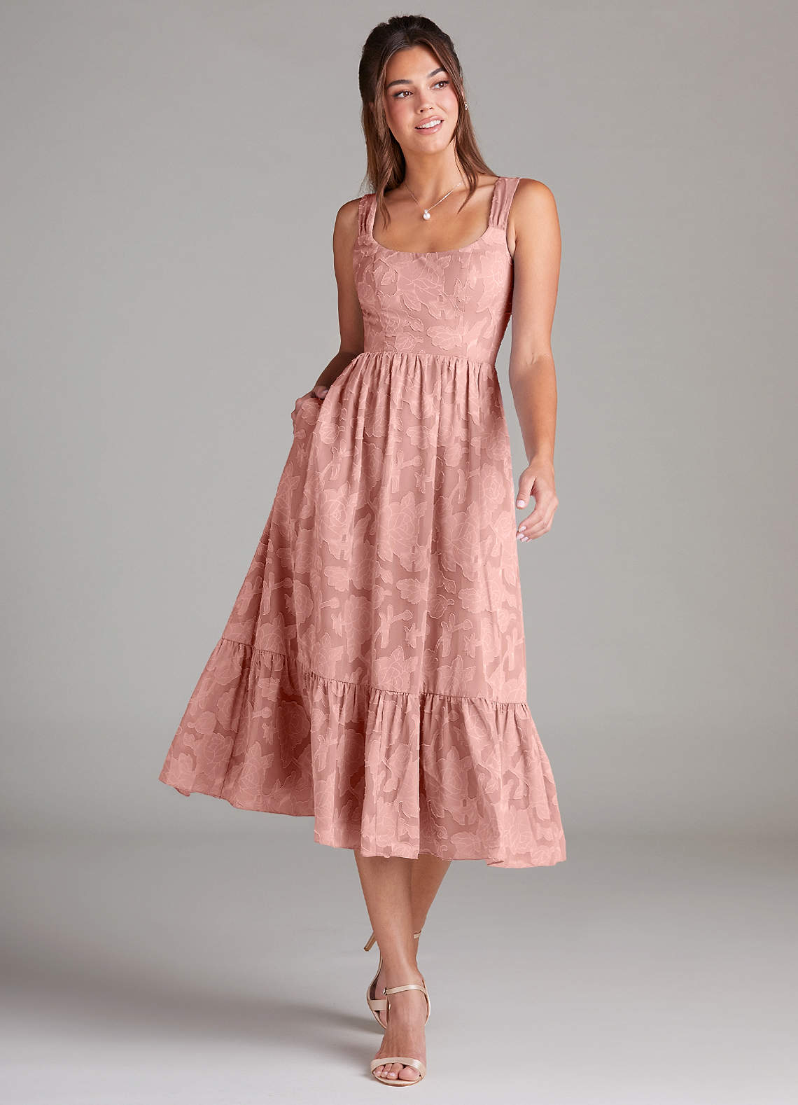 knee length dresses for ladies The Alissa Embroidered Velvet Midi Dress In Burgundy