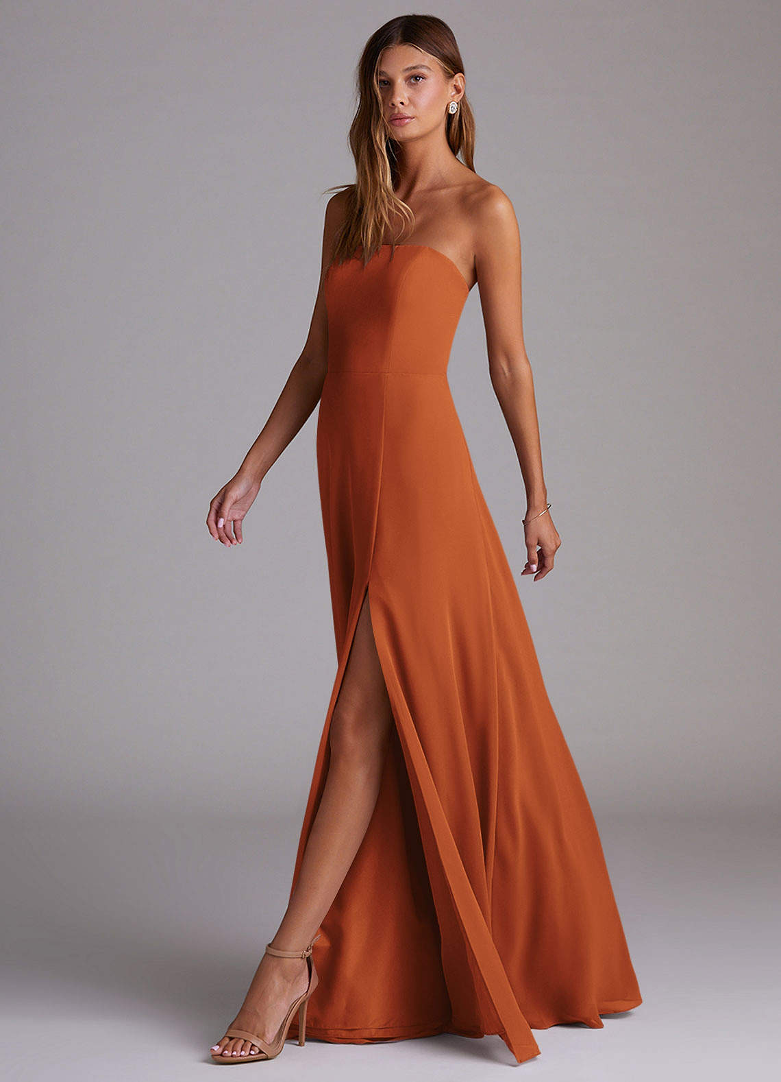 Azazie Wren Bridesmaid Dresses Cinnamon A-Line Side Slit Chiffon Convertible Dress image3