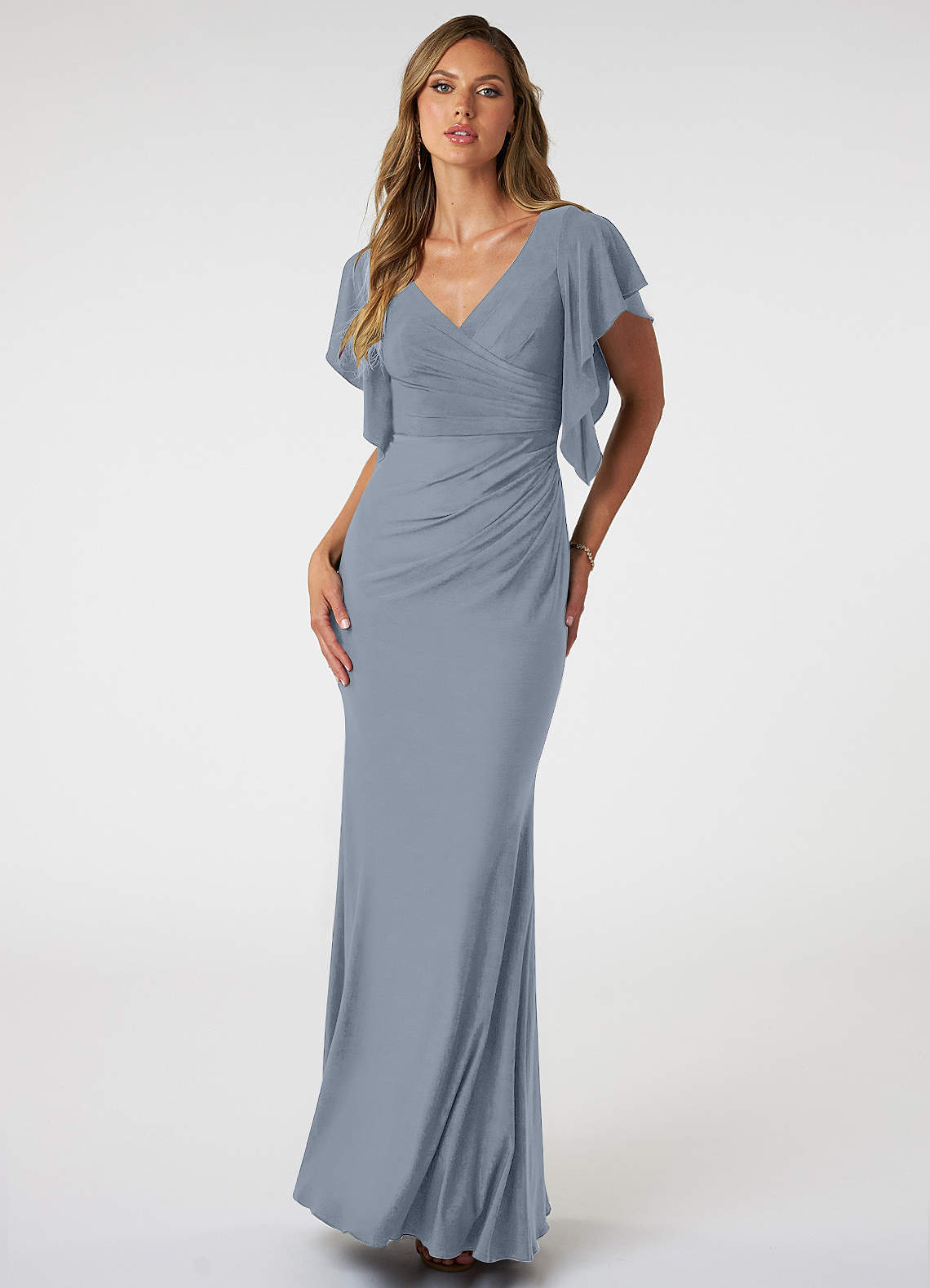 dusty blue bridesmaid dresses modest A-line Simple Dusty Blue Black Girls Slay Elegant Evening Modest Long   bridalsew