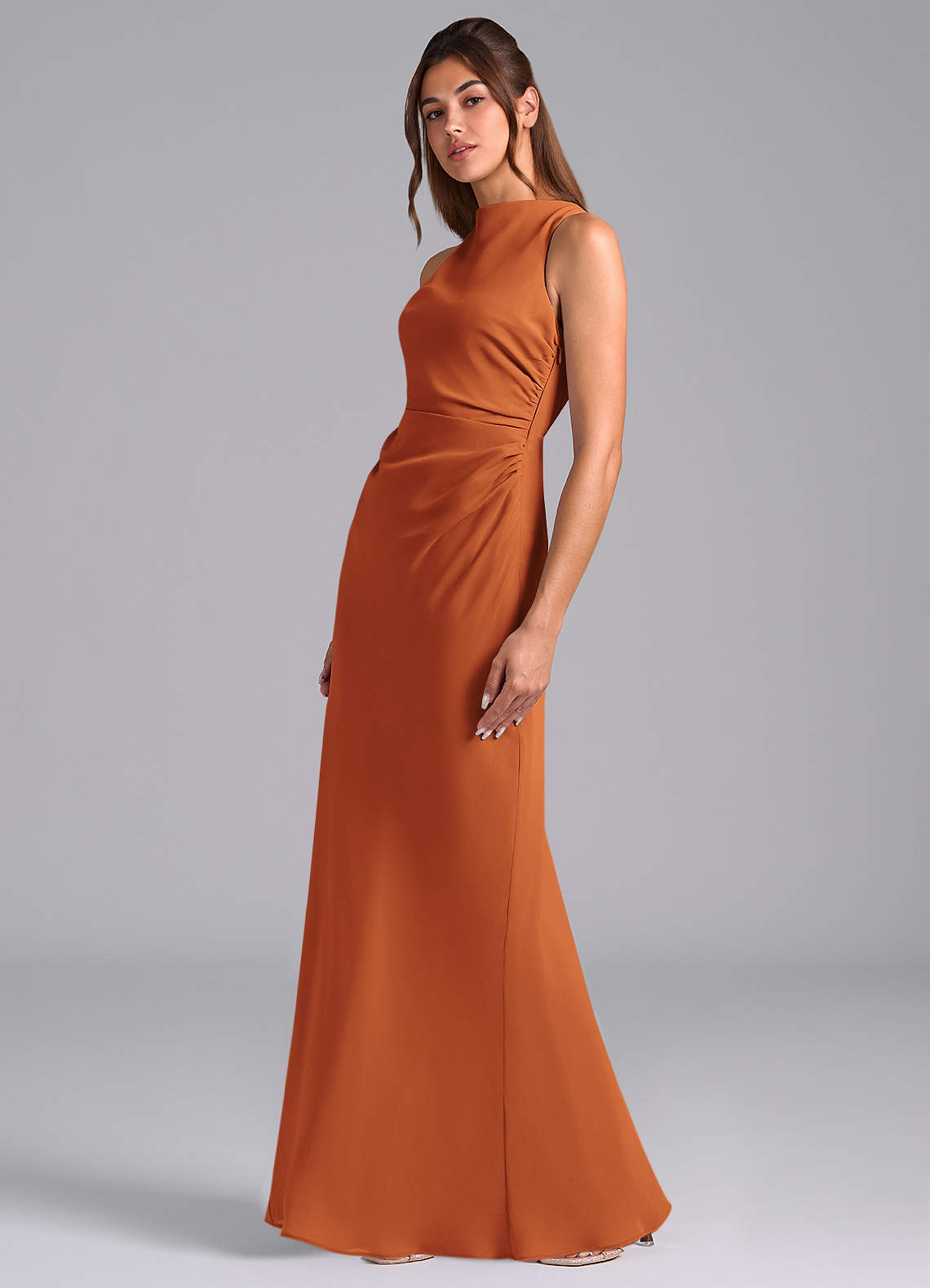 Azazie Evadne Bridesmaid Dresses Cinnamon A-Line Pleated Chiffon Dress image1