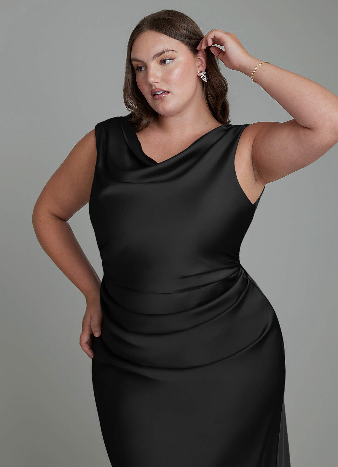 Azazie Kieryn Bridesmaid Dresses Black Mermaid Pleated Stretch Satin Dress image11