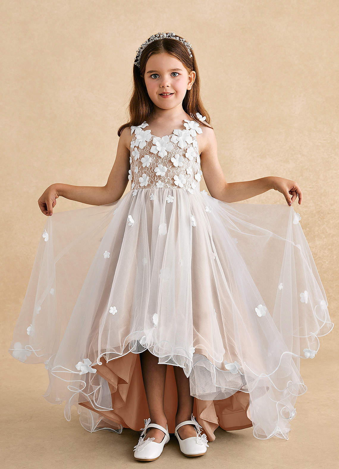 Azazie Celia Flower Girl Dresses English Rose A-Line Lace Tulle Dress image3