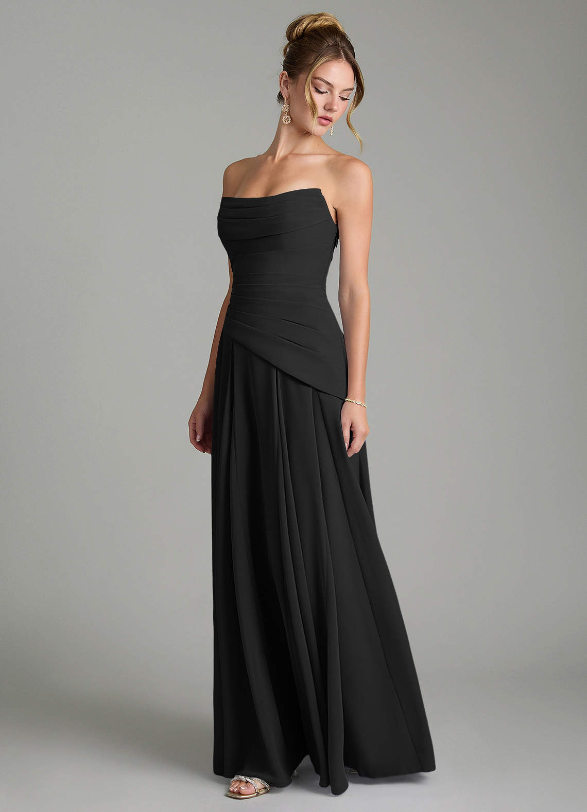 Azazie Gabriela Bridesmaid Dresses Black A-Line Corset Chiffon Dress image5