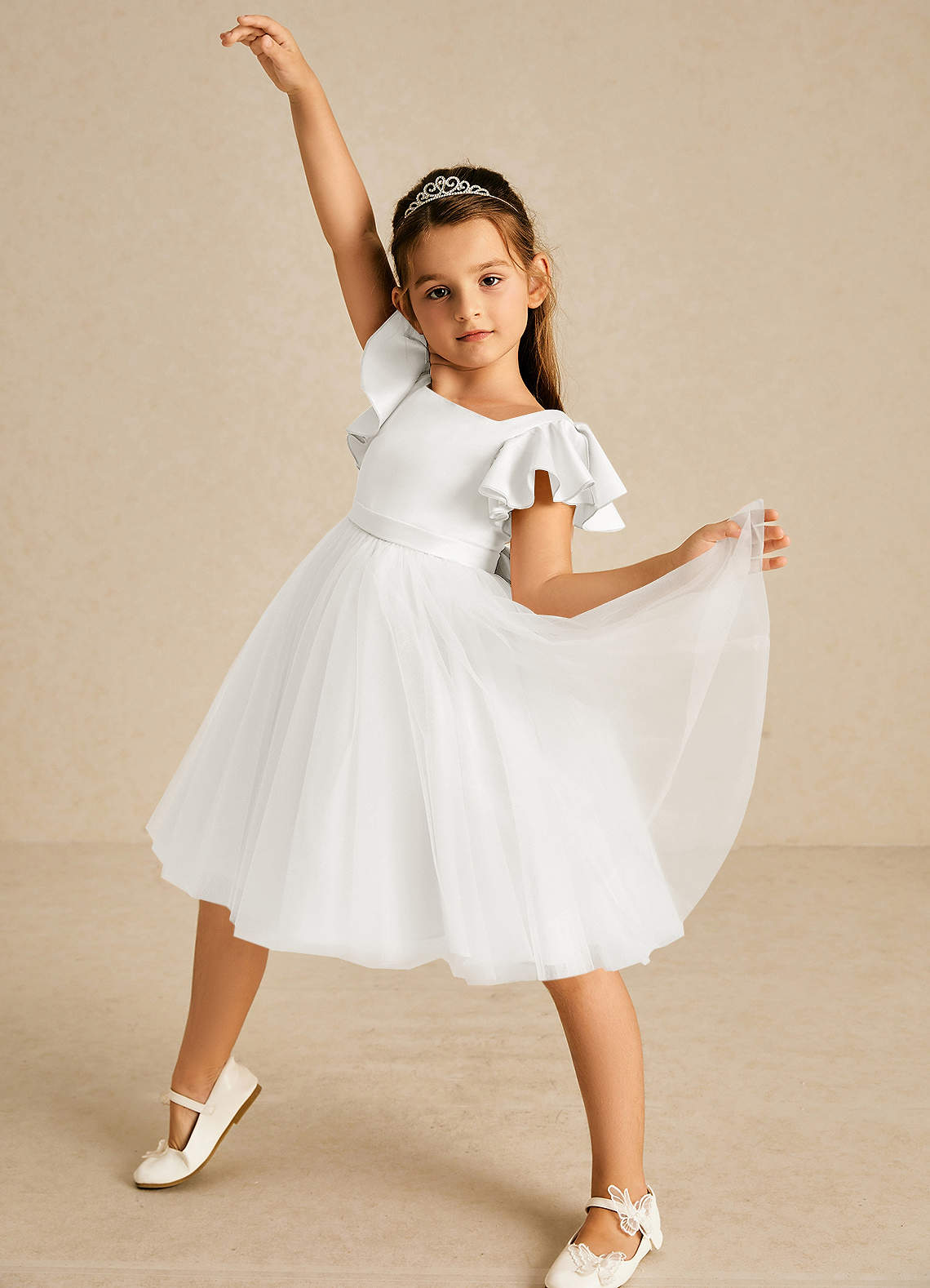 Azazie Kaeya Flower Girl Dresses Ivory A-Line Bow Tulle Dress image1