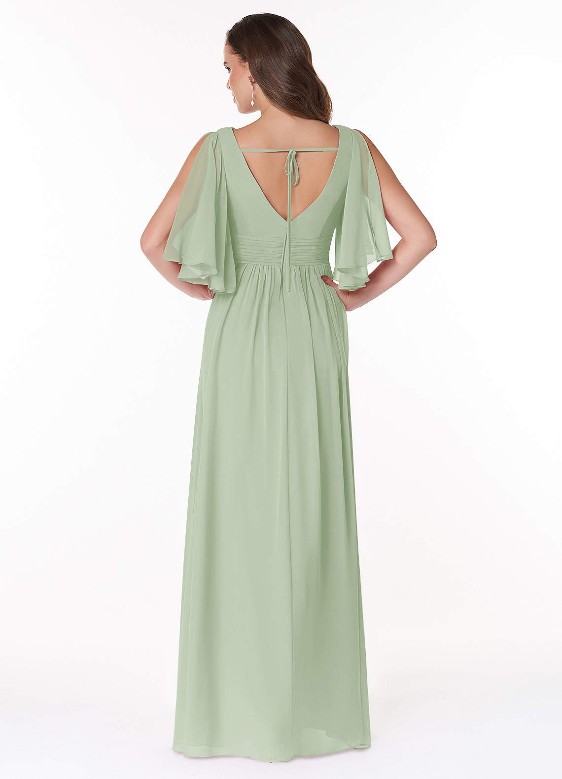 ruched sage green dress Sage Lace Chiffon Illusion Back Ruched Bridesmaid Dress main image 1
