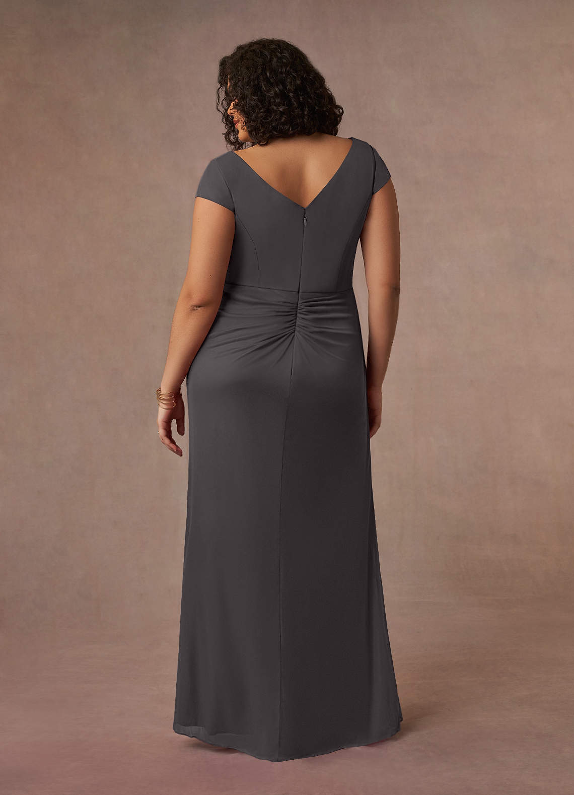 Azazie Roya Mother of the Bride Dresses Steel Grey Mermaid V-Neck Pleated Mesh Dress image9