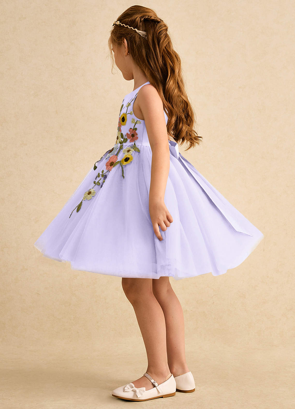 Azazie Prima Flower Girl Dresses Lilac A-Line Bow Tulle Dress image3