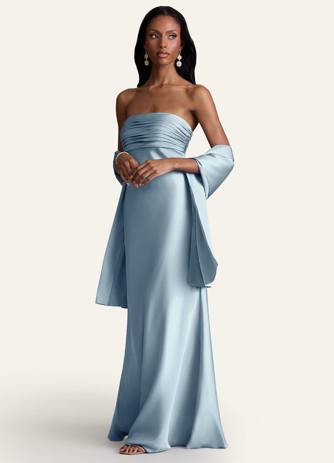 front Azazie Matching Color Aleena Stretch Satin Shawl