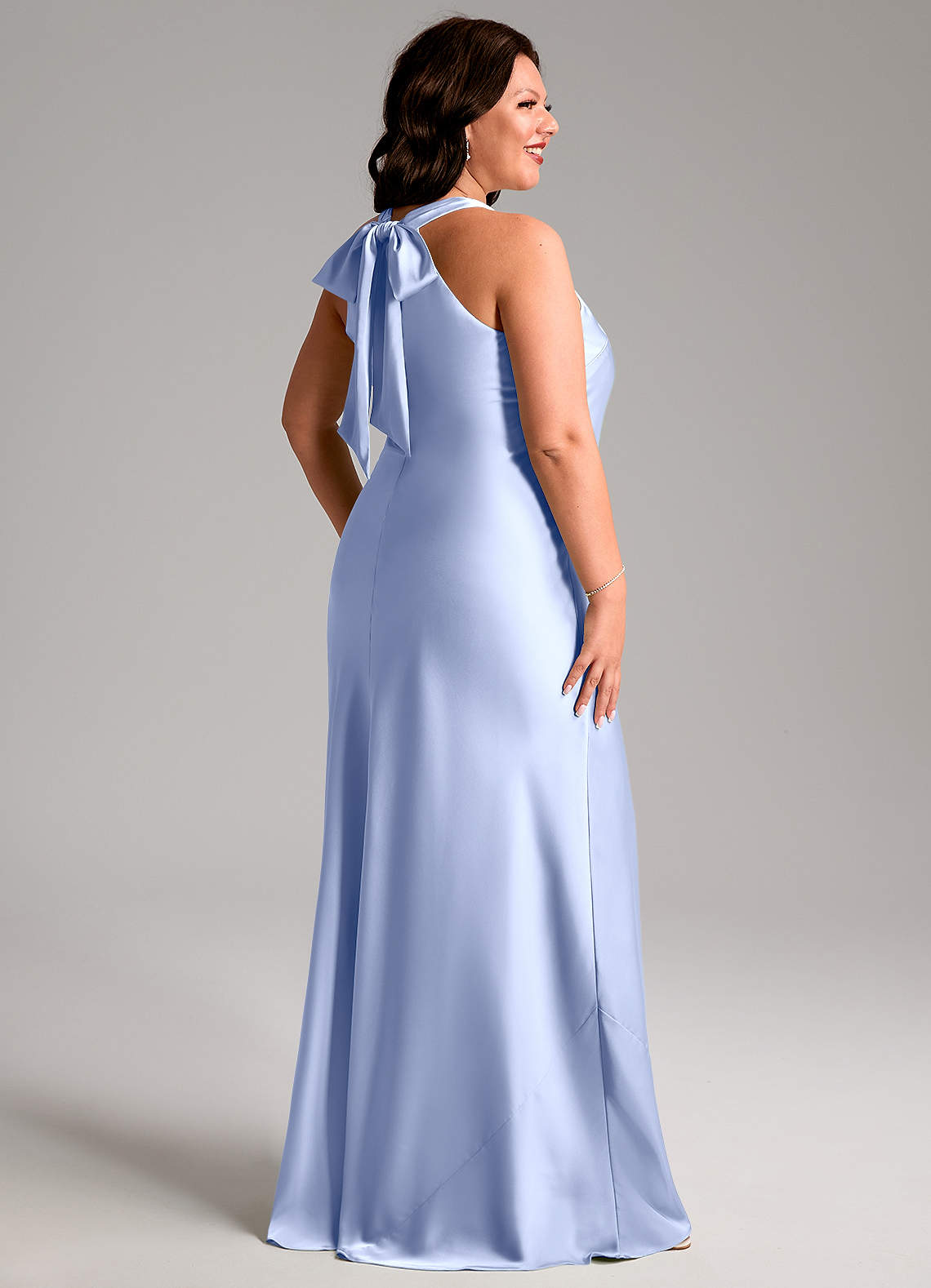 Azazie Doretta Bridesmaid Dresses Ice Mermaid Pleated Stretch Satin Dress image6