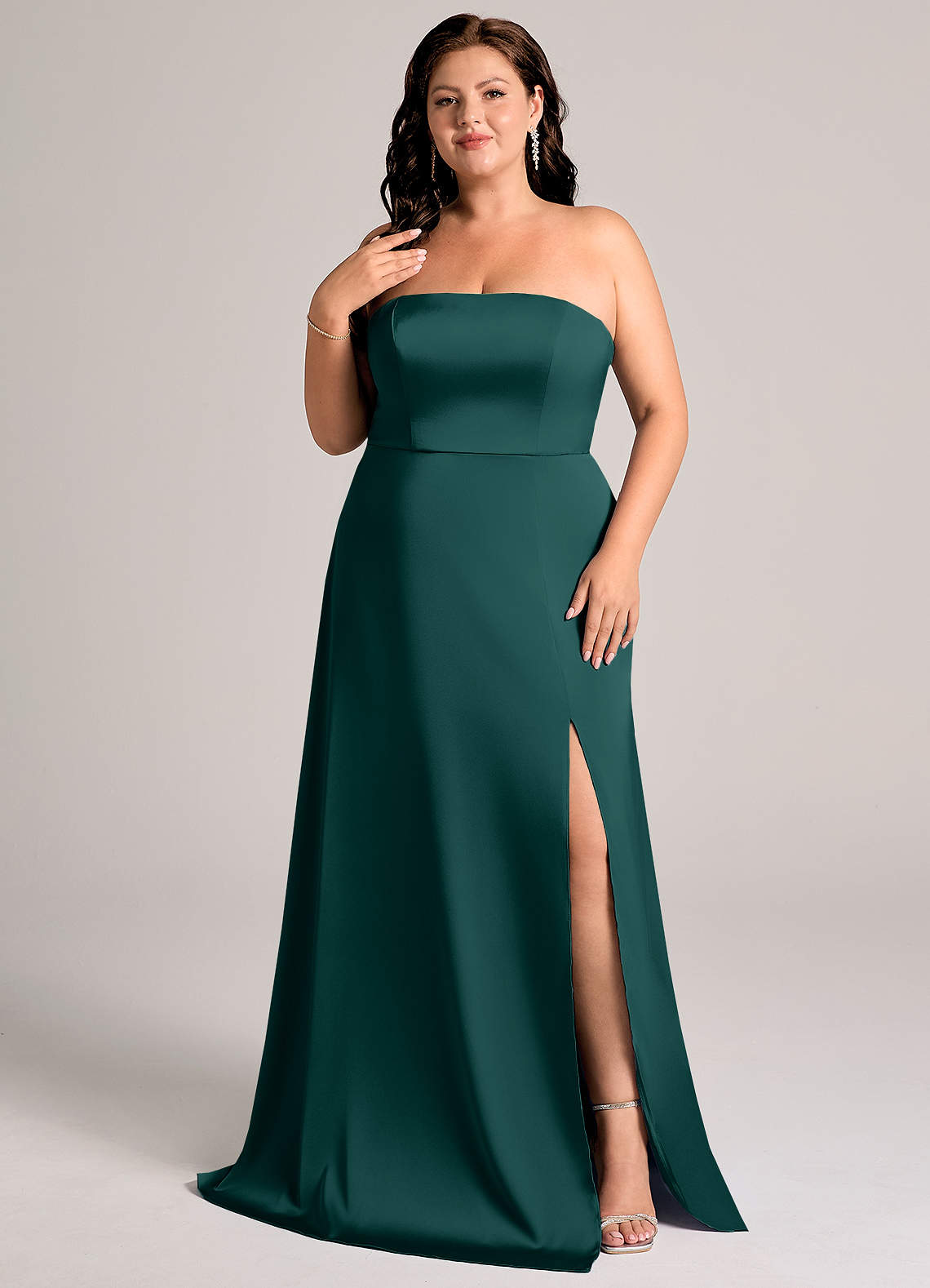 Azazie Wren Klänningar att prova hemma Klä av A-Linje i Stretch Satin Axelbandslös Svart Konvertibel image7