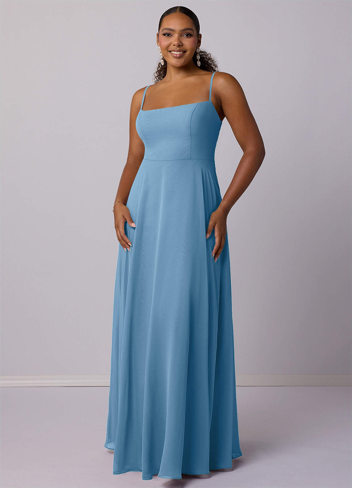 Barbie ♥ Azazie Brautjungfernkleider A-Linie Chiffon Kleid Stahlblau image6