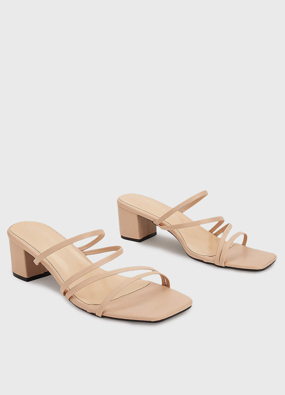 front Nude Strap Low Heel Sandals