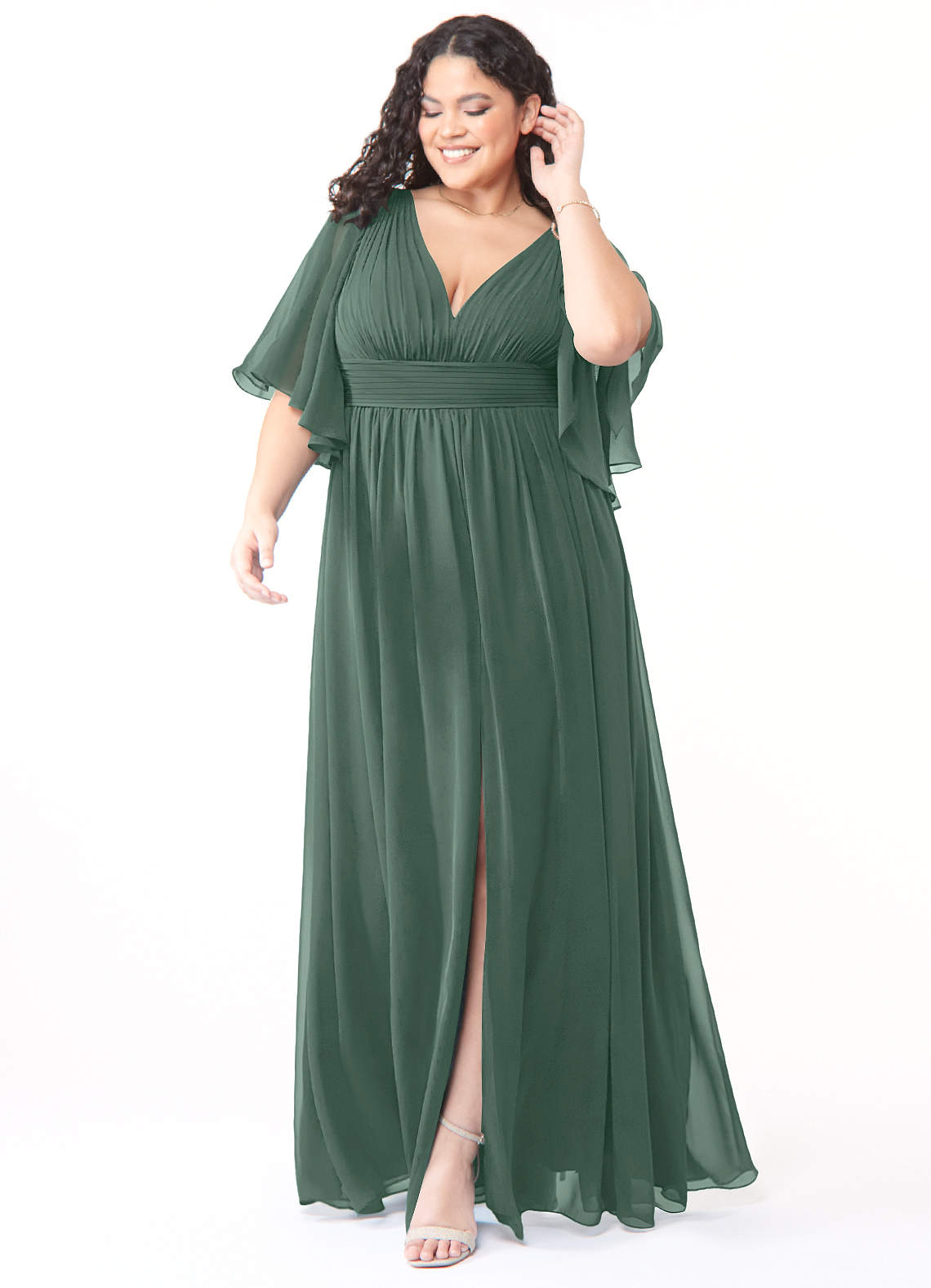 Azazie Temeka Brautjungfernkleider A-Linie Gestreift Chiffon Kleid Seemoos image1