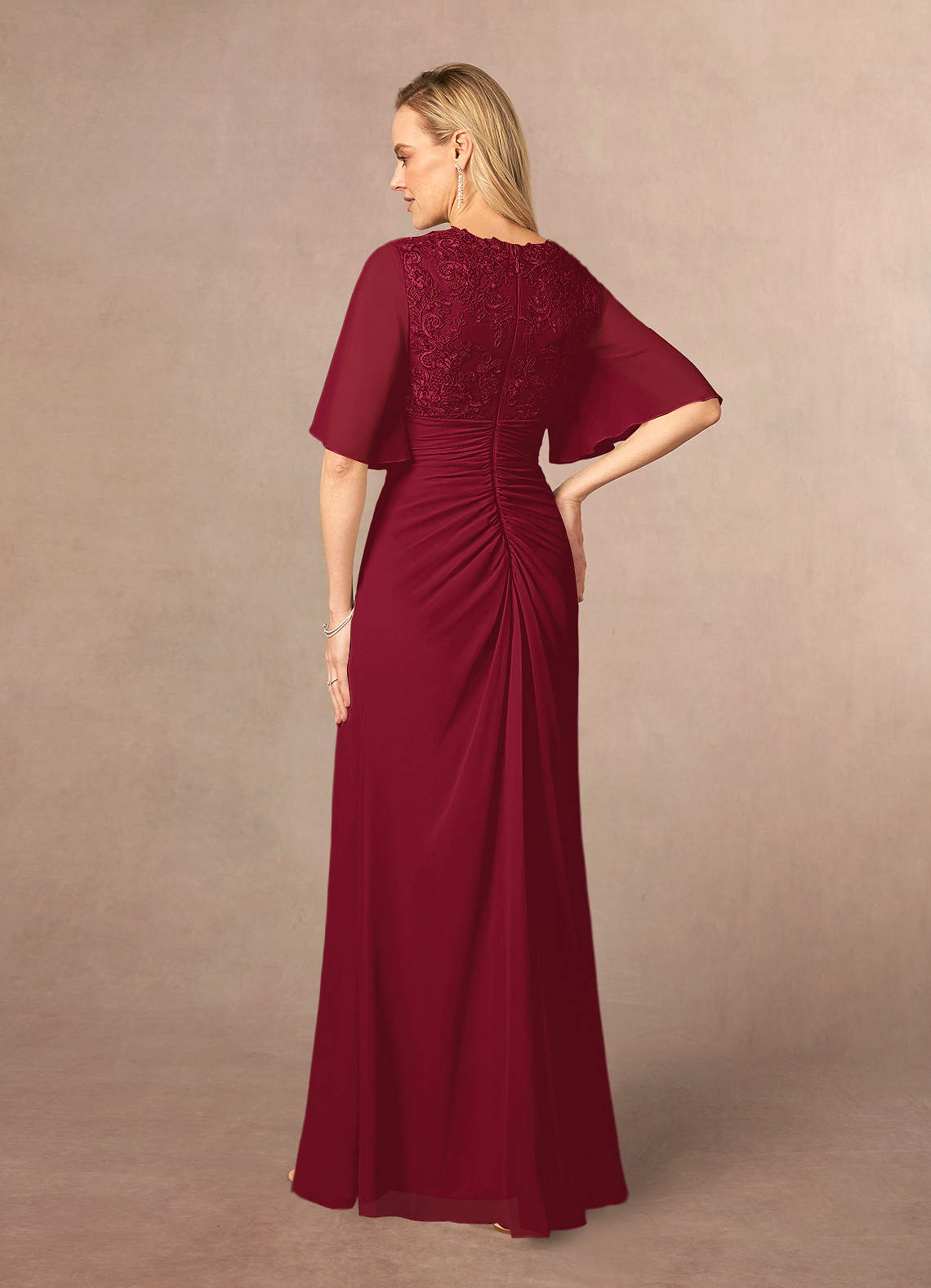 Azazie Carson Mother of the Bride Dresses Burgundy A-Line V-Neck Lace Chiffon Dress image2
