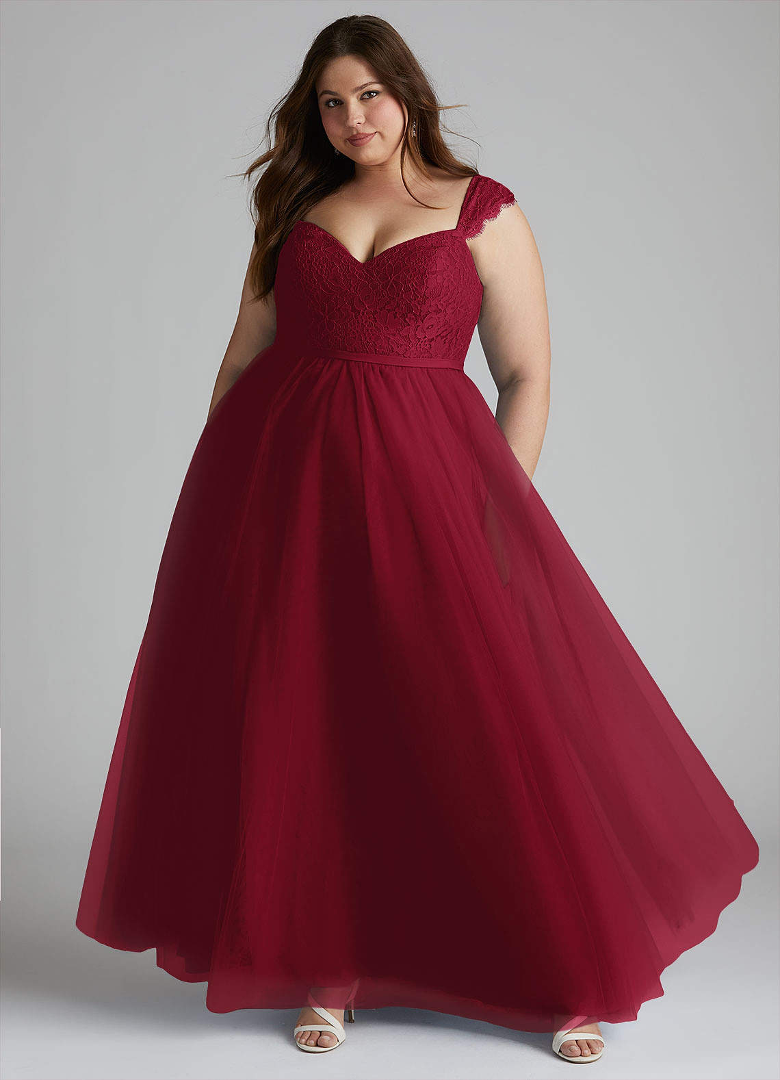 Azazie Luxi Bridesmaid Dresses Burgundy A-Line Pleated Tulle Dress image1