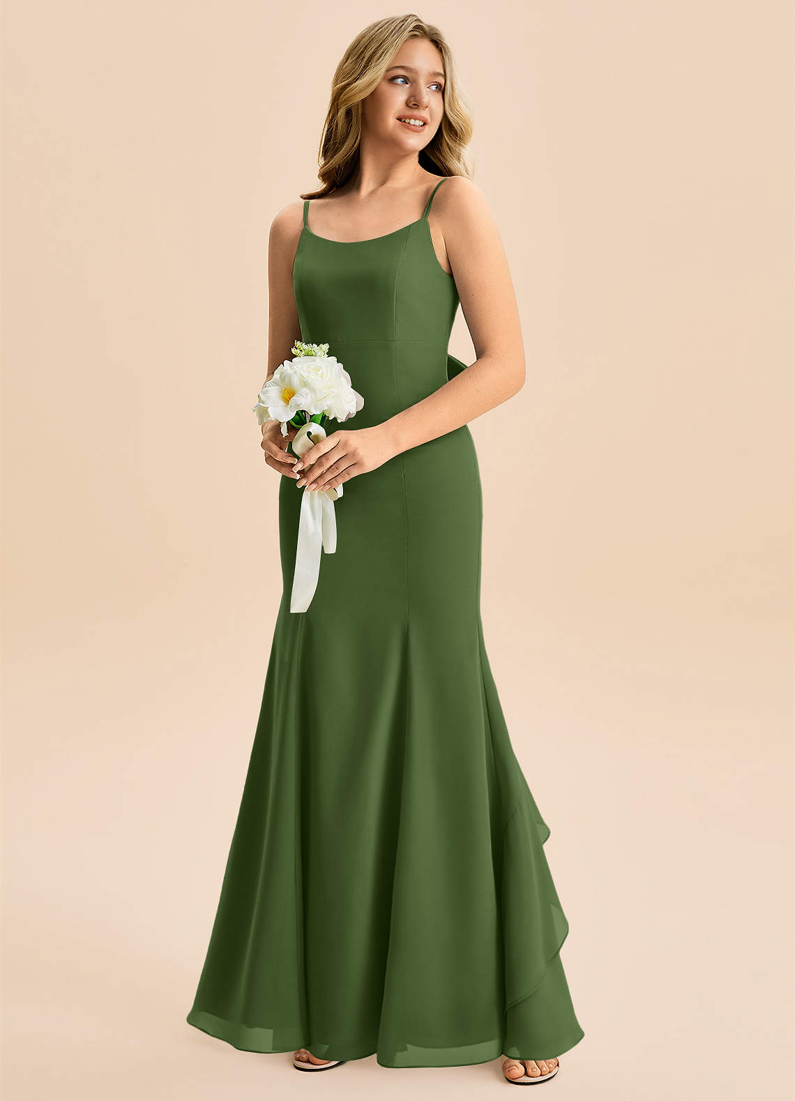 Azazie Lioren Junior 인어 절하다 쉬폰 플로어 길이 주니어 신부 들러리 드레스 image3