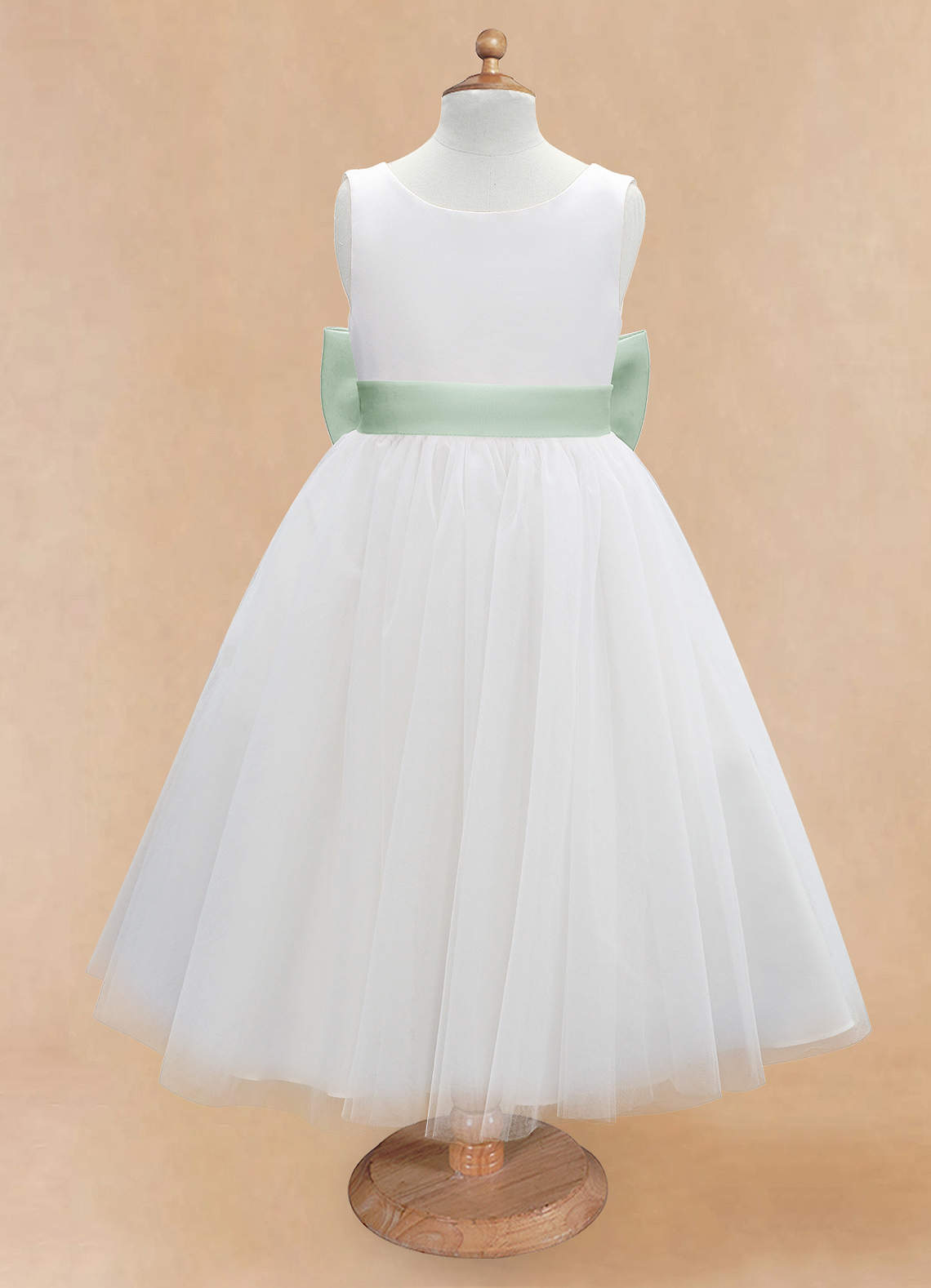 Azazie Kavi Flower Girl Dresses Ivory Agave A-Line Bow Matte Satin Dress image6