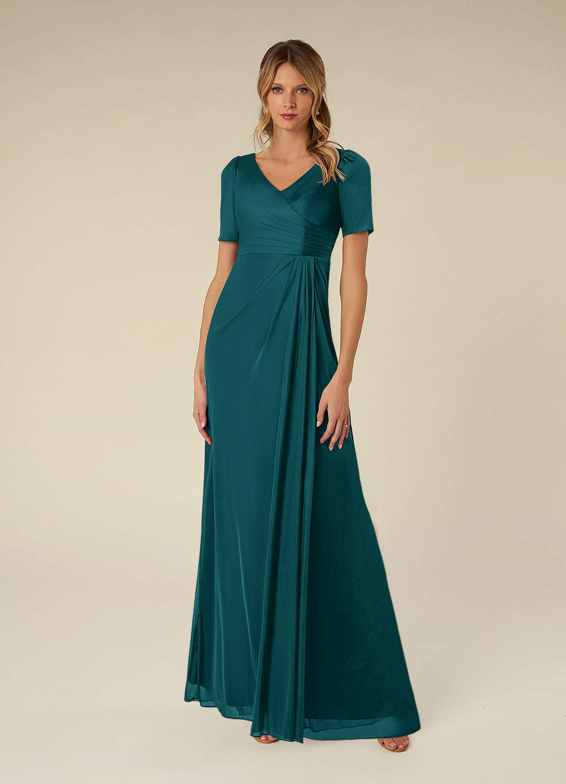 Azazie Bessie Abiti per la Madre della Sposa Abito A-Line in Maglia Plissettato Verde Pavone image1