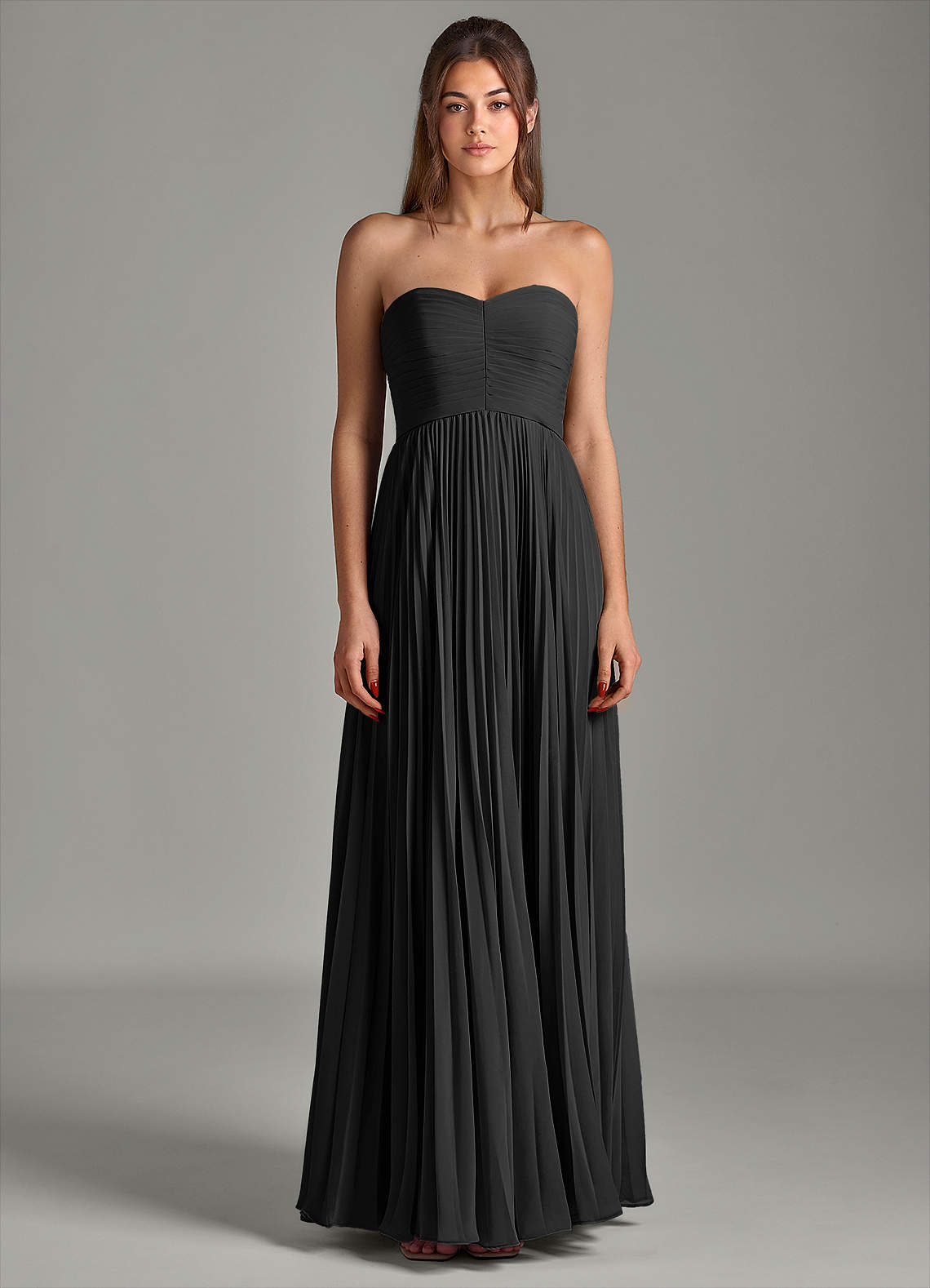Azazie Chiana Final Sale Black A-Line Strapless Chiffon Dress image3