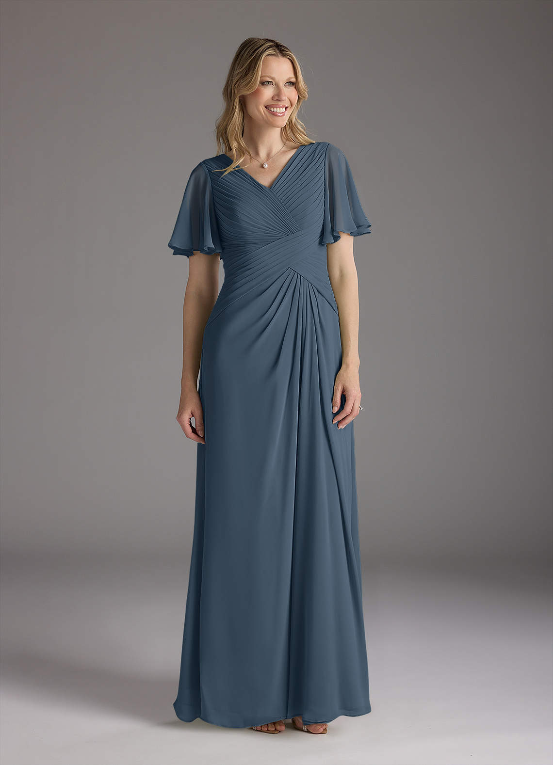 Azazie Morning Glory Mother of the Bride Dresses Neptune A-Line V-Neck Ruched Chiffon Dress image1