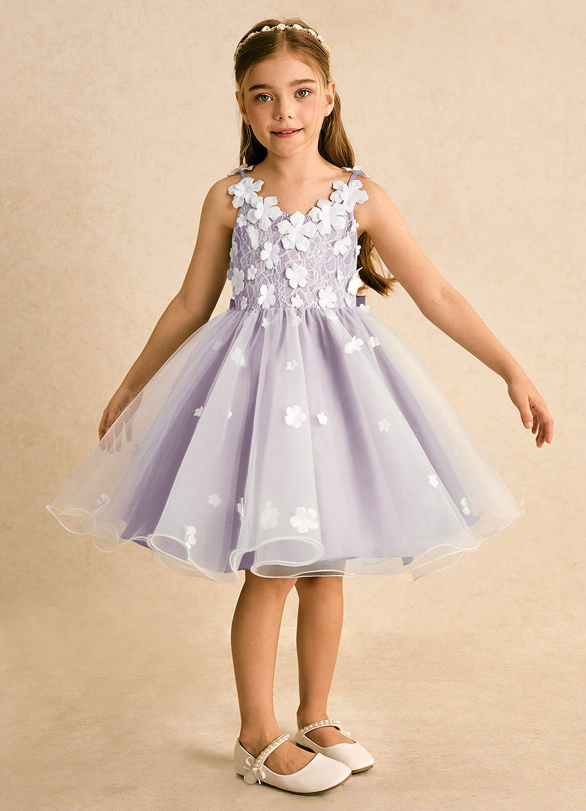 Azazie Junebug Vestidos de florista Vestido Marfim Lilás Fosco de Tule de Vestido de baile com Renda image5