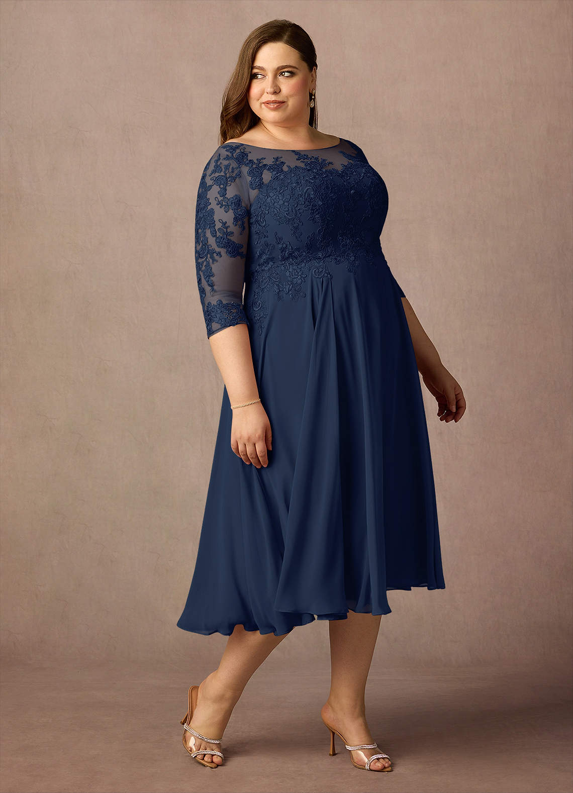 Azazie Marge Mother of the Bride Dresses Dark Navy A-Line Scoop Lace Chiffon Dress image4
