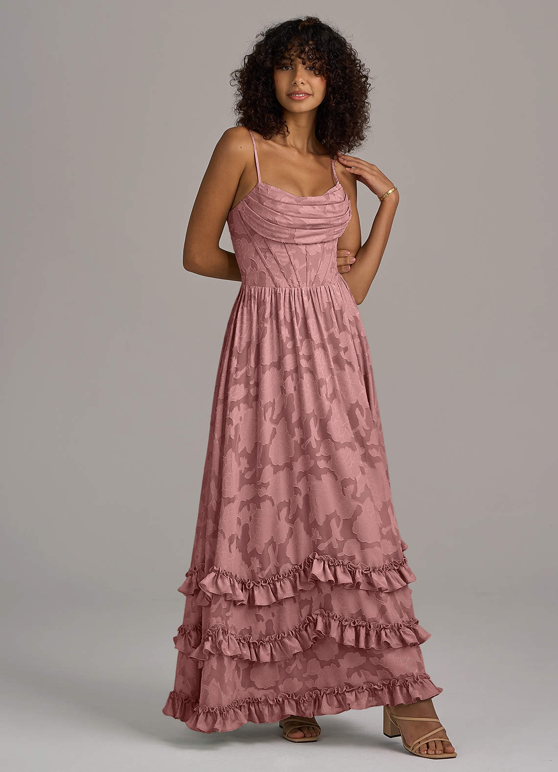 dusty rose floral bridesmaid dresses Long Formal Dress a1350 by Andrea and Leo