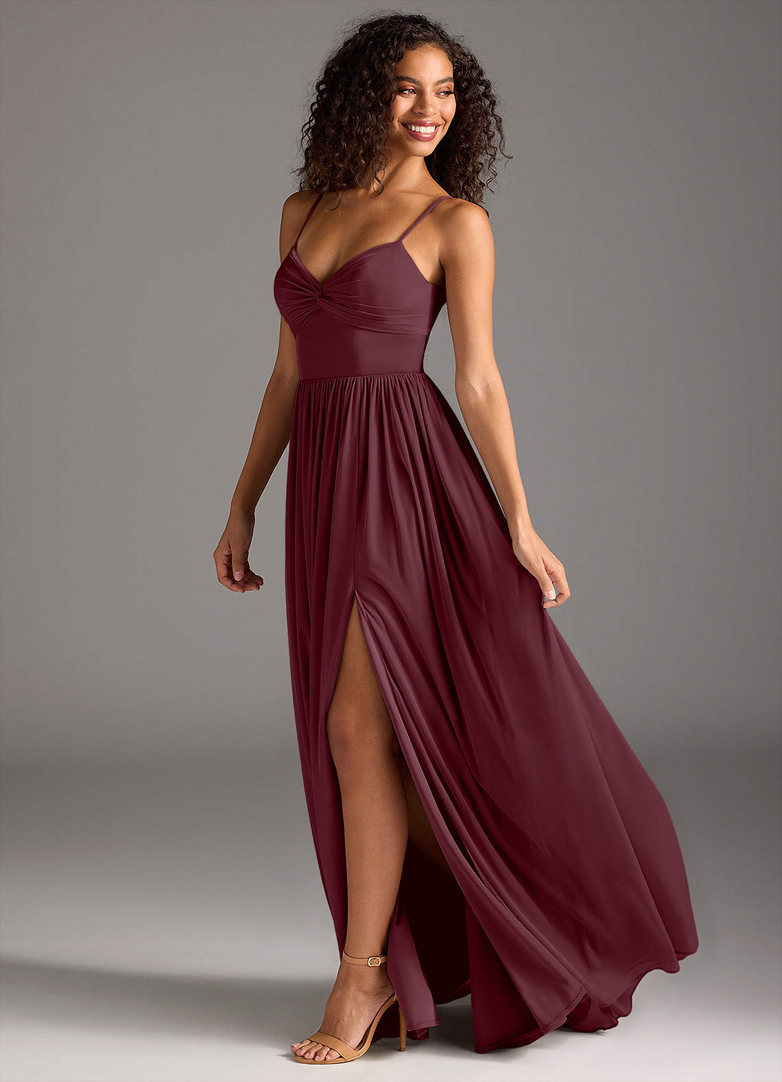Azazie Zeya Bridesmaid Dresses Cabernet A-Line Pleated Mesh Dress image1