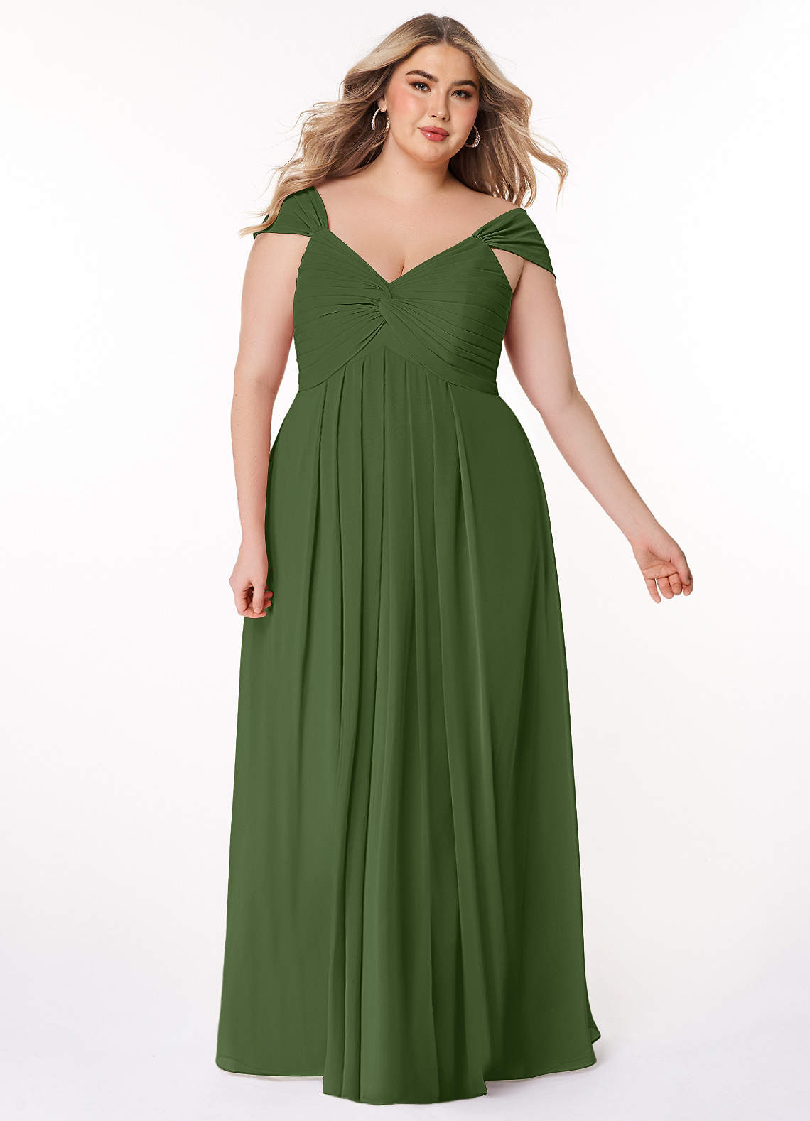 Azazie Kaitlynn Bridesmaid Dresses Olive Empire Ruched Chiffon Convertible Dress image1