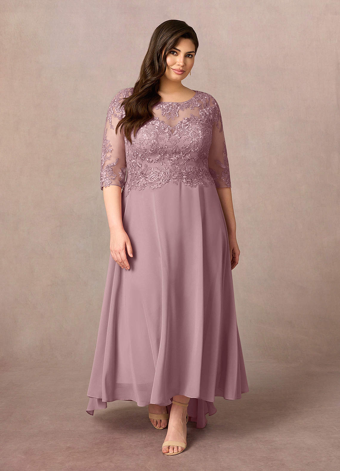 Azazie Monza Mother of the Bride Dresses Dusty Rose A-Line Lace Chiffon Dress image1