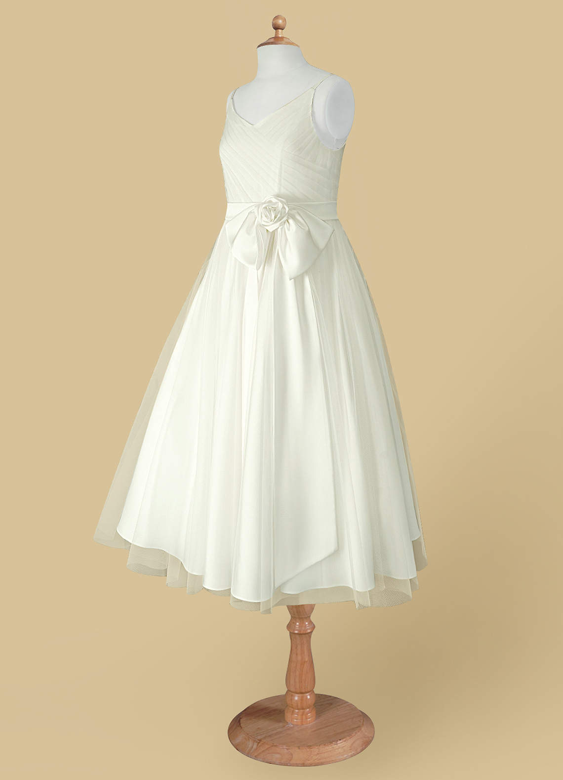 Azazie Dito Flower Girl Dresses A-Line Pleated Tulle Tea-Length Dress image1