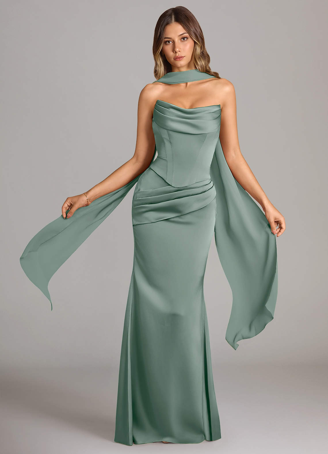 Azazie Sorrel Silver Sage Stretch Satin Bridesmaid Dresses | Azazie