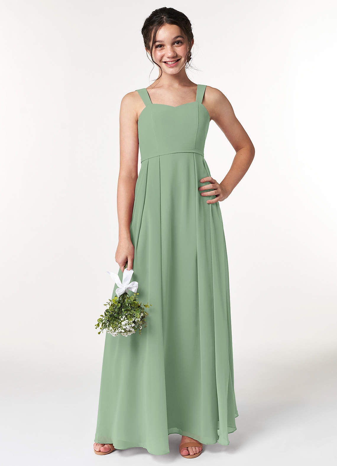 Azazie Simoan Junior Vestido de Matcha de Gasa de Corte En A con Escote de Corazón image1