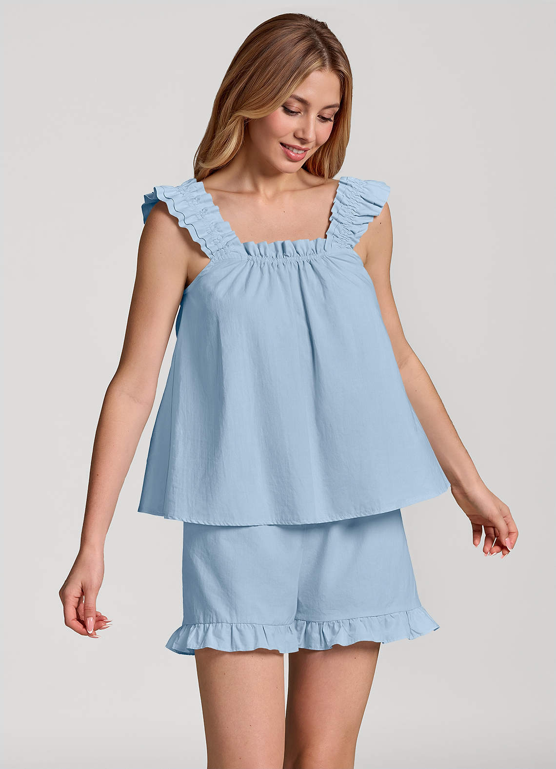 front Ruffled Sleeveless Cotton Pajama Set