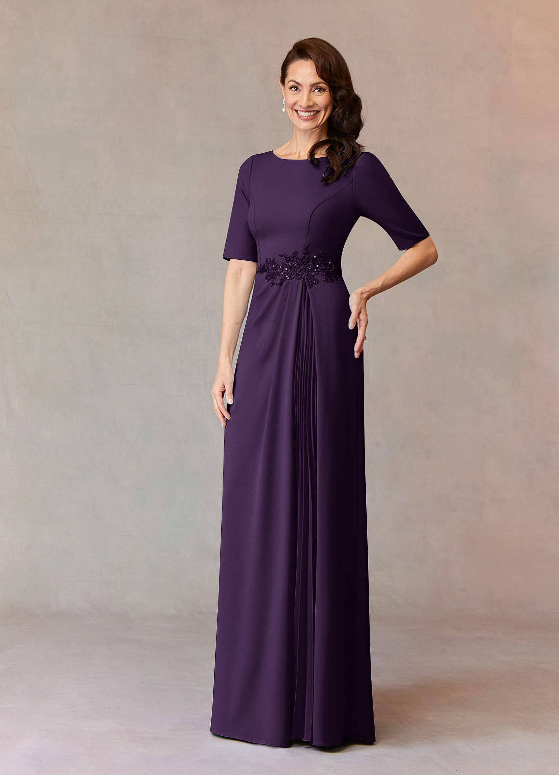 Azazie Joelle Mother of the Bride Dresses Plum A-Line Sequins Stretch Crepe Dress image1