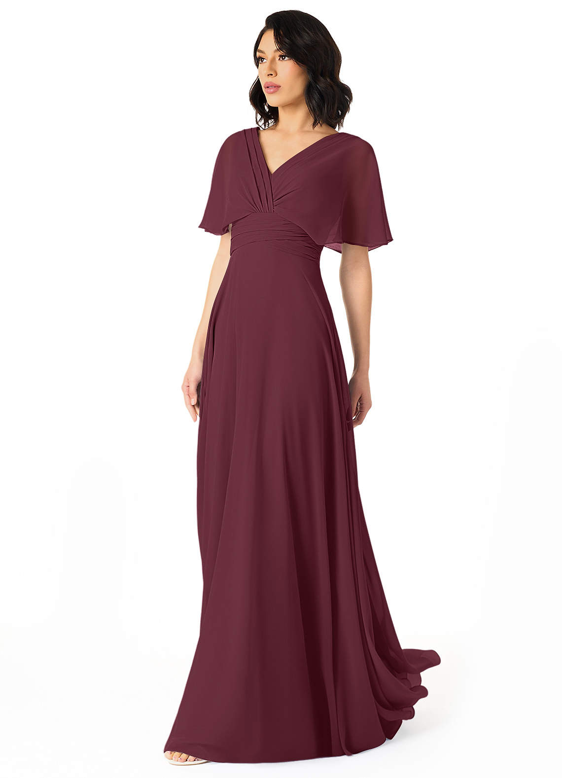 Azazie Pamela Bridesmaid Dresses Cabernet A-Line V-Neck Pleated Chiffon Dress image2