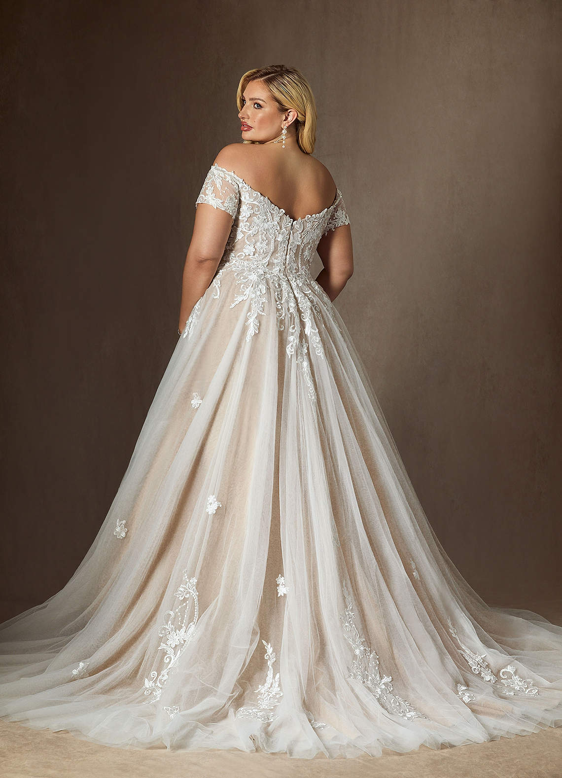 Azazie Rowe Wedding Dresses Diamond White Nude Ball-Gown Off the Shoulder Tulle Dress image1