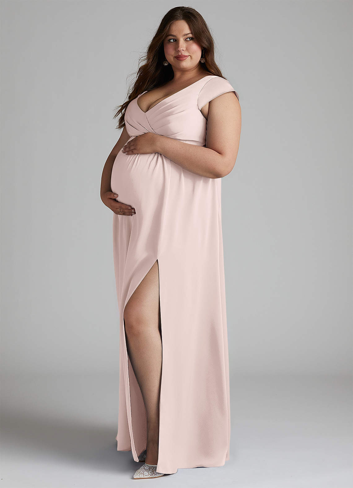 Azazie Allessia Maternity Bridesmaid Dresses A-Line Pleated Stretch Satin Floor-Length Dress image1