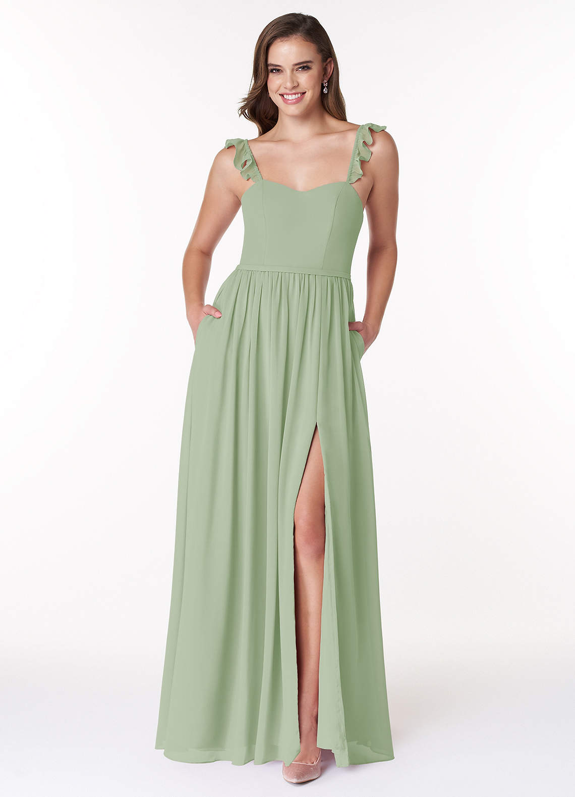 sachin and babi light blue dress Azazie | Dresses | Azazie Temeka Matcha Aline Ruched Chiffon Bridesmaid  Dress A2 main image 0