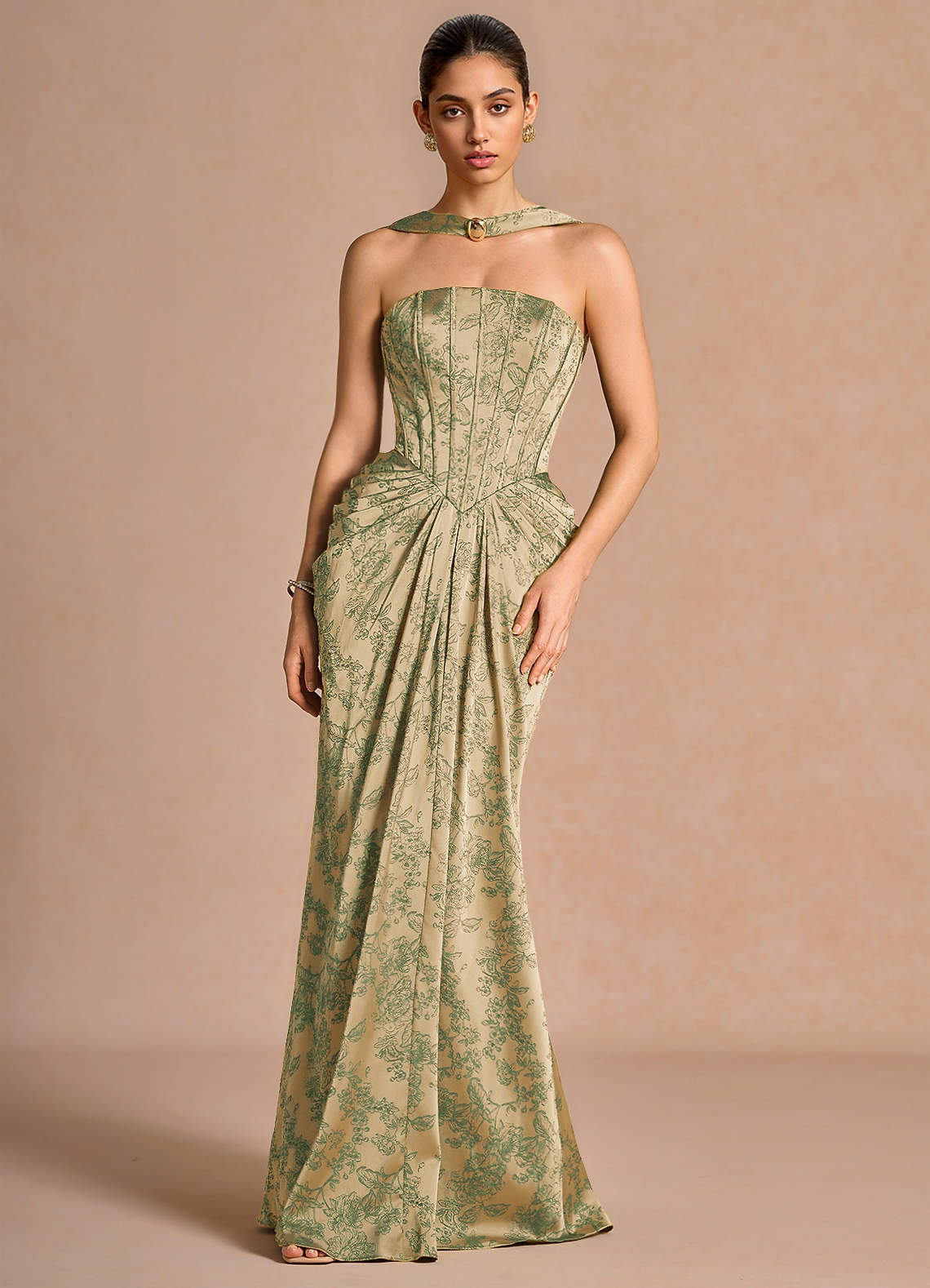 calista green dress Brown Maxi Hello molly