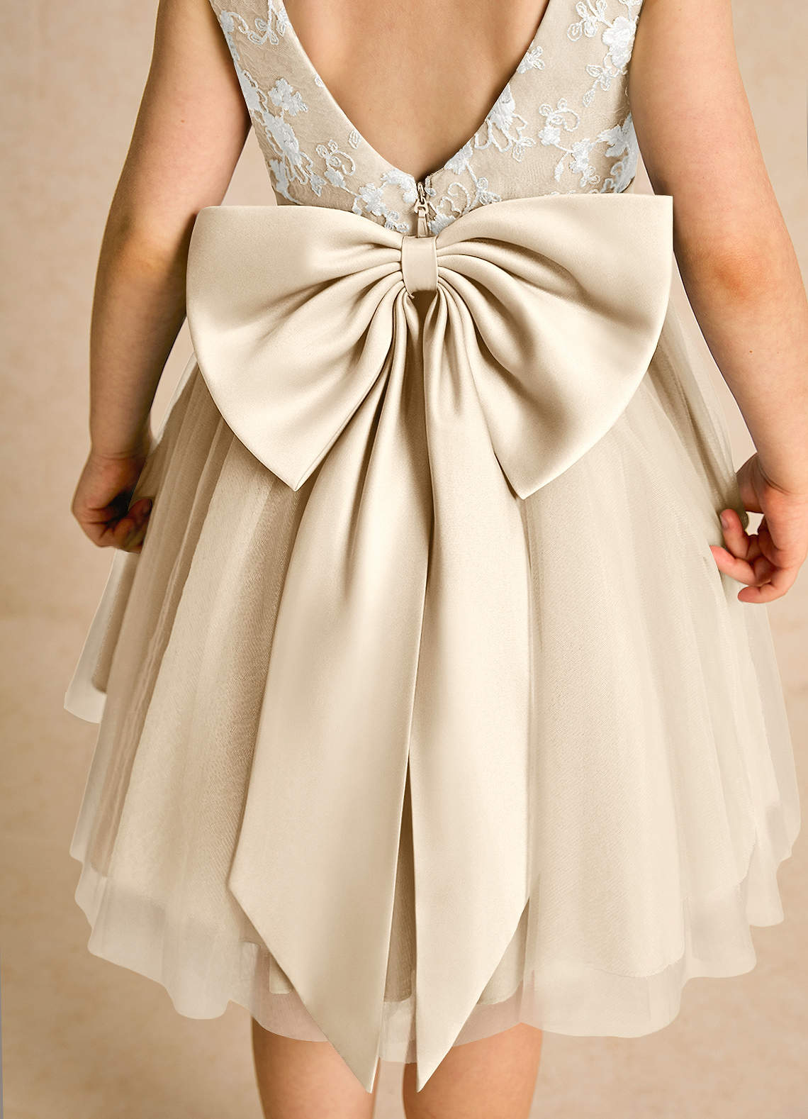 Azazie Butterfly Flower Girl Dresses Champagne A-Line Lace Dress image5
