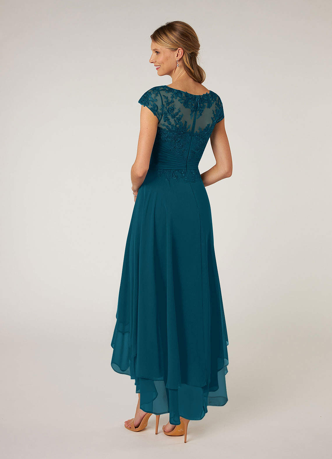 Azazie Shonda Ink Blue Lace Chiffon Dress | Azazie