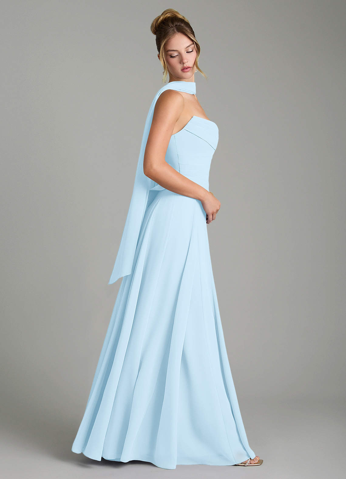 light blue long chiffon dress Azazie A-Line Strapless Floor-Length Bridesmaid Dresses Beach Skirt Size:XSmall SLEEVES_Off The Shoulder Womens Dresses Fit Flare Chiffon Maxi Dress blends