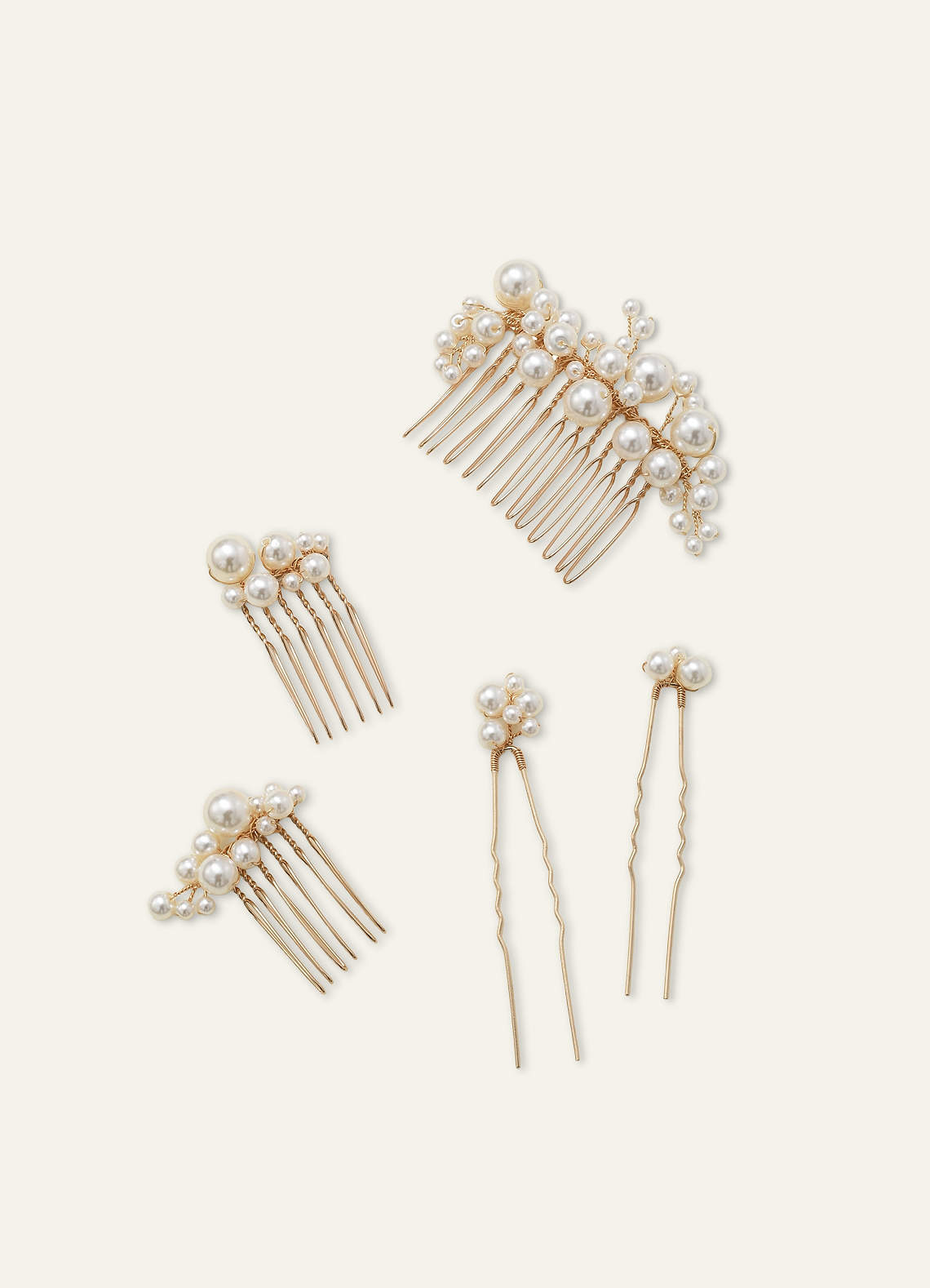 front Pearl Gold Hair Comb Set