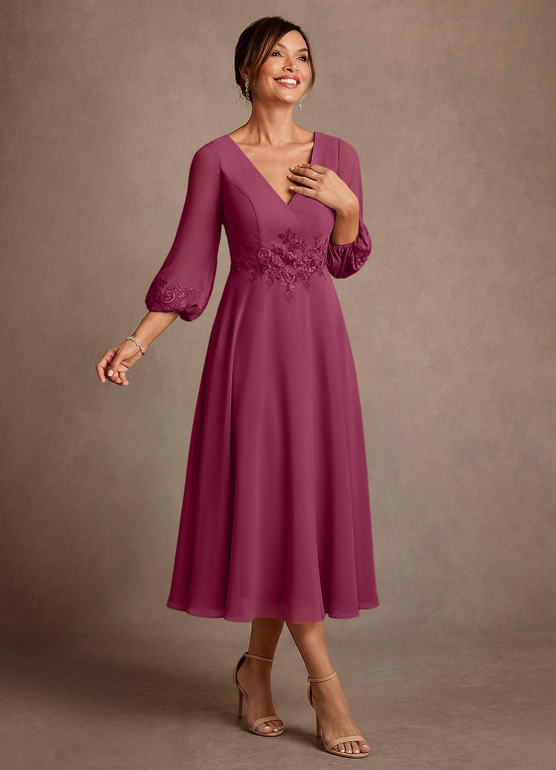 Azazie Ana Mother of the Bride Dresses Mulberry A-Line Lace Chiffon Dress image1