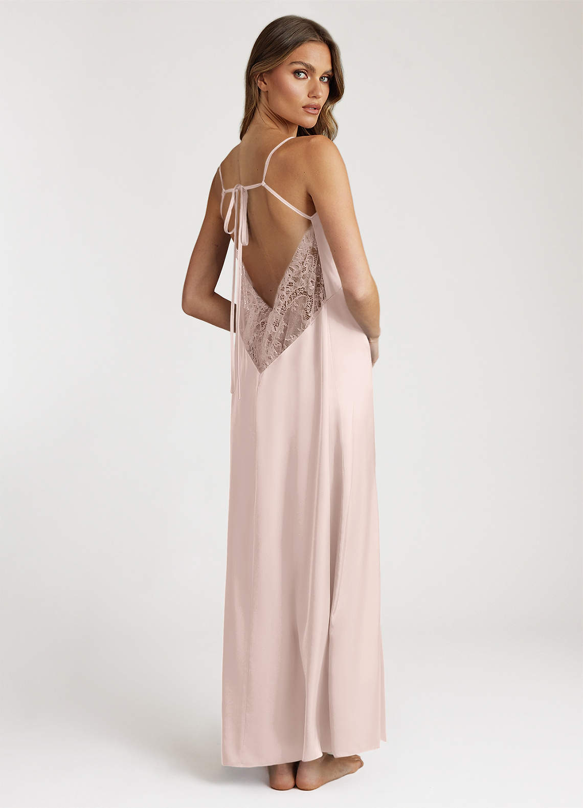 front Satin and Lace Midi Slip Dress