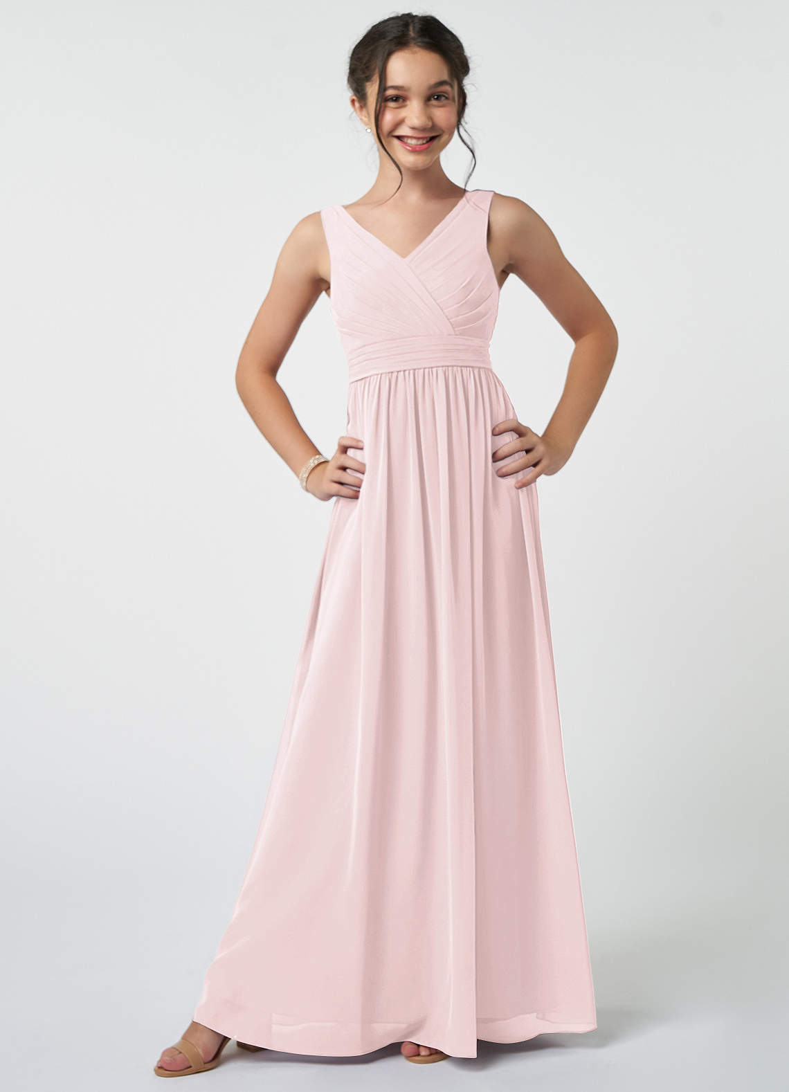 Azazie Kora Vestido de Rosa Rubor de Gasa/ Chiffon de Acampanado con Plisado image1